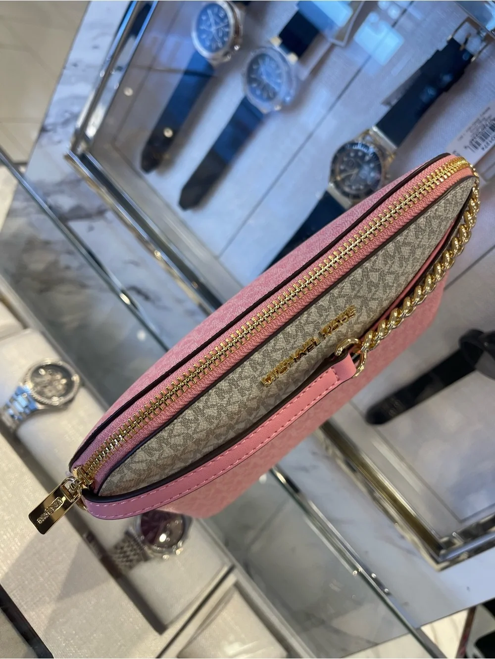 MICHAEL KORS JST Md Dome Color-Block Signature Logo Crossbody Bag Carnation NWT